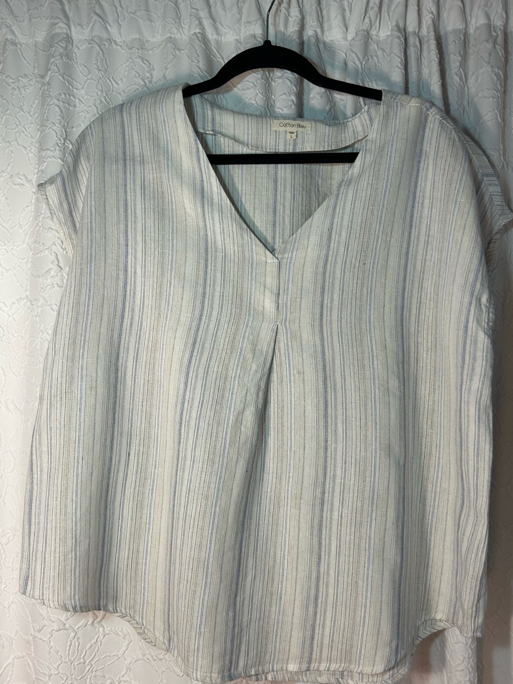 Cotton Bleu large Striped V-Neck Women's Top